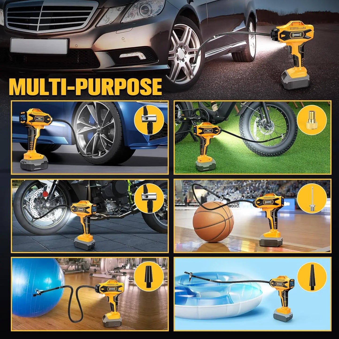 DEWALT Cordless Digital Tire Inflator Kit Precision Gauge up to 160 PSI Car Maintenance Tool with Inflatable Pump
