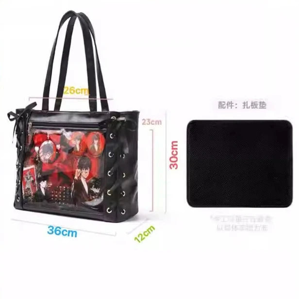 New Japanese Sweet Girl Ulzzang Ita Bag Ribbon Cute Handbag for Women Large Capacity Transparent DIY Badge One-shoulder Tote Bag
