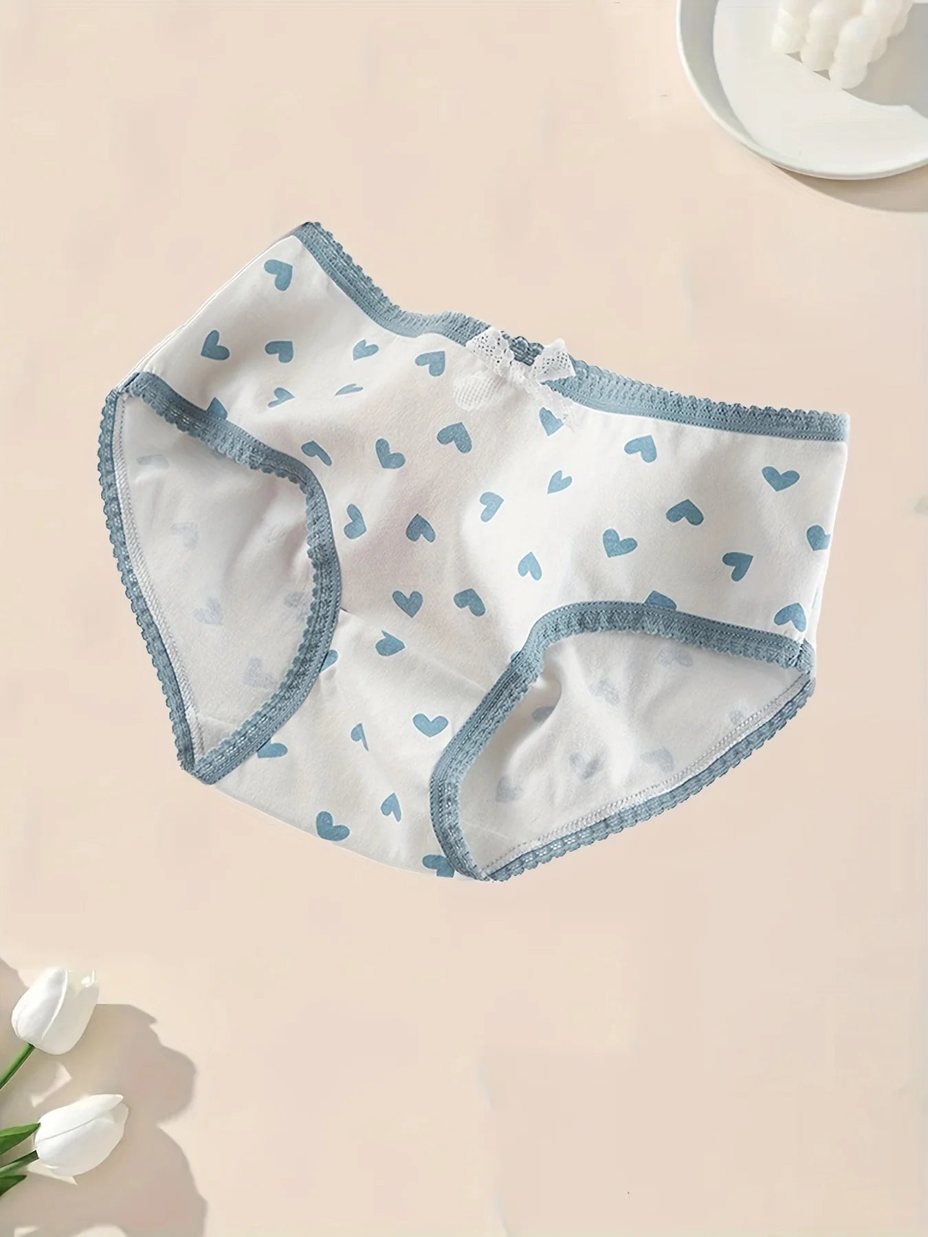 5pcs Soft Cotton Briefs for Women Sweet Heart Plaid Print Panties Gentle Breathable Intimates for Daily Comfort