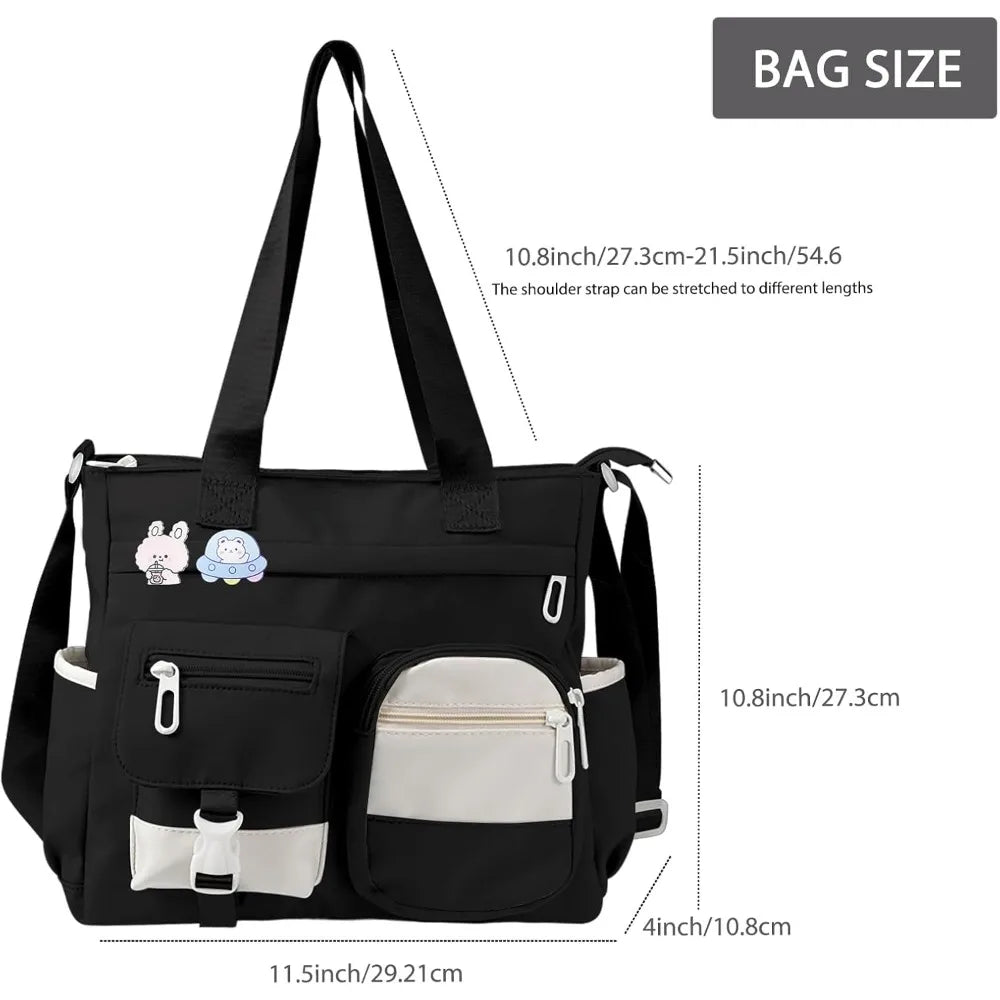 Nylon Messenger Bag Cute Shoulder Tote Bag with Multiple Pockets Large Capacity Messenger Bag for Teens Waterproof