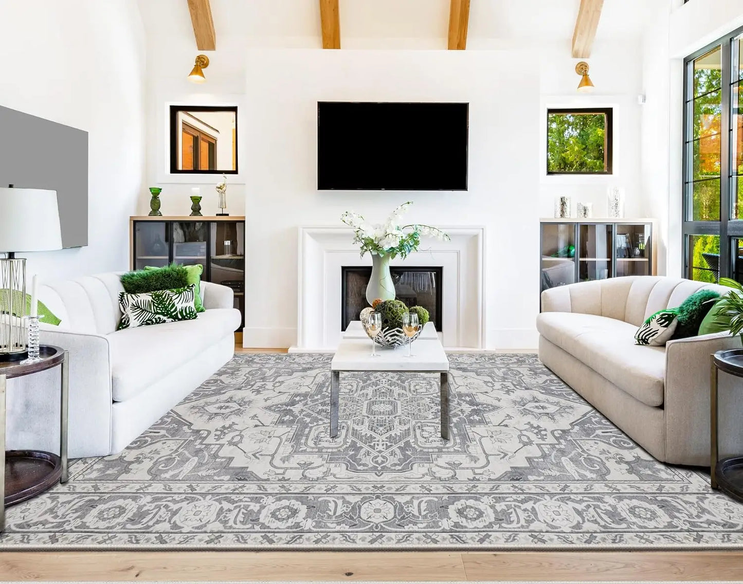 8x10 Washable Area Rug - Stain Resistant, Non-Skid Backing, Soft Low Pile for Living Room, Bedroom & Pet Friendly