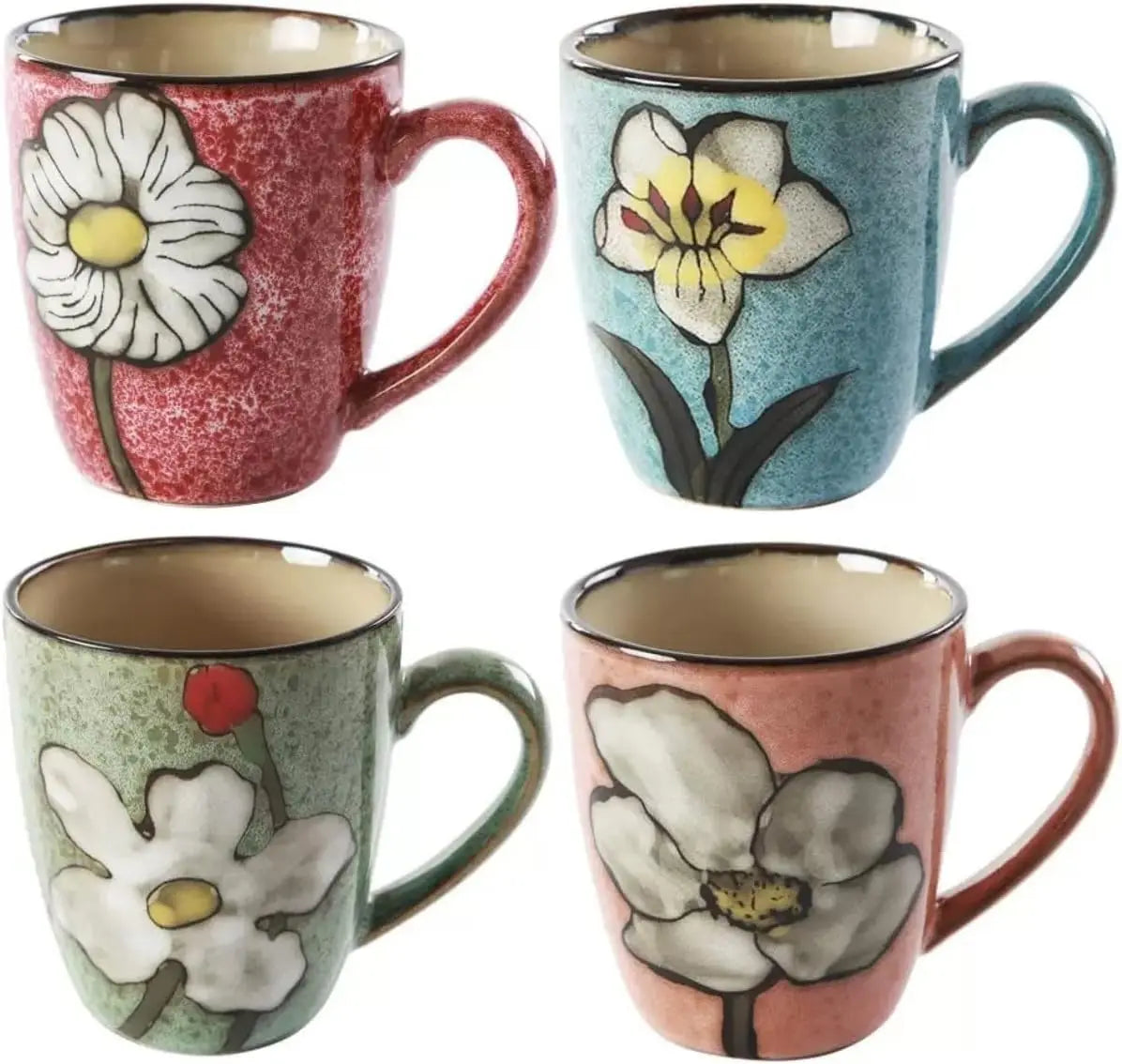 Ceramics 12oz Cappuccino Mug, Coffee & Tea Mugs, Microwave Dishwasher Safe, Perfect for Kitchen or Cafe in Red Blue Green Pink