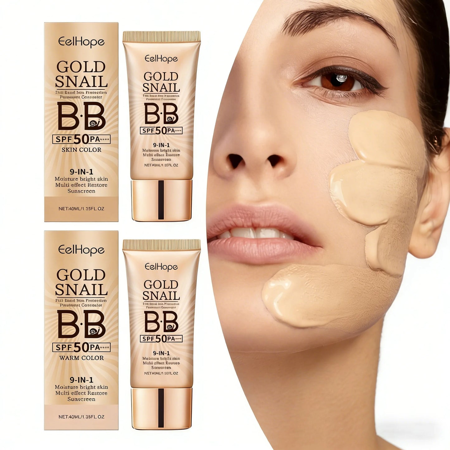 Gold Snail Sunscreen BB Cream SPF 50 Sun Block Makeup Moisturize Face Concealer Long-Lasting Isolation Lotion Concealer Cosmetic