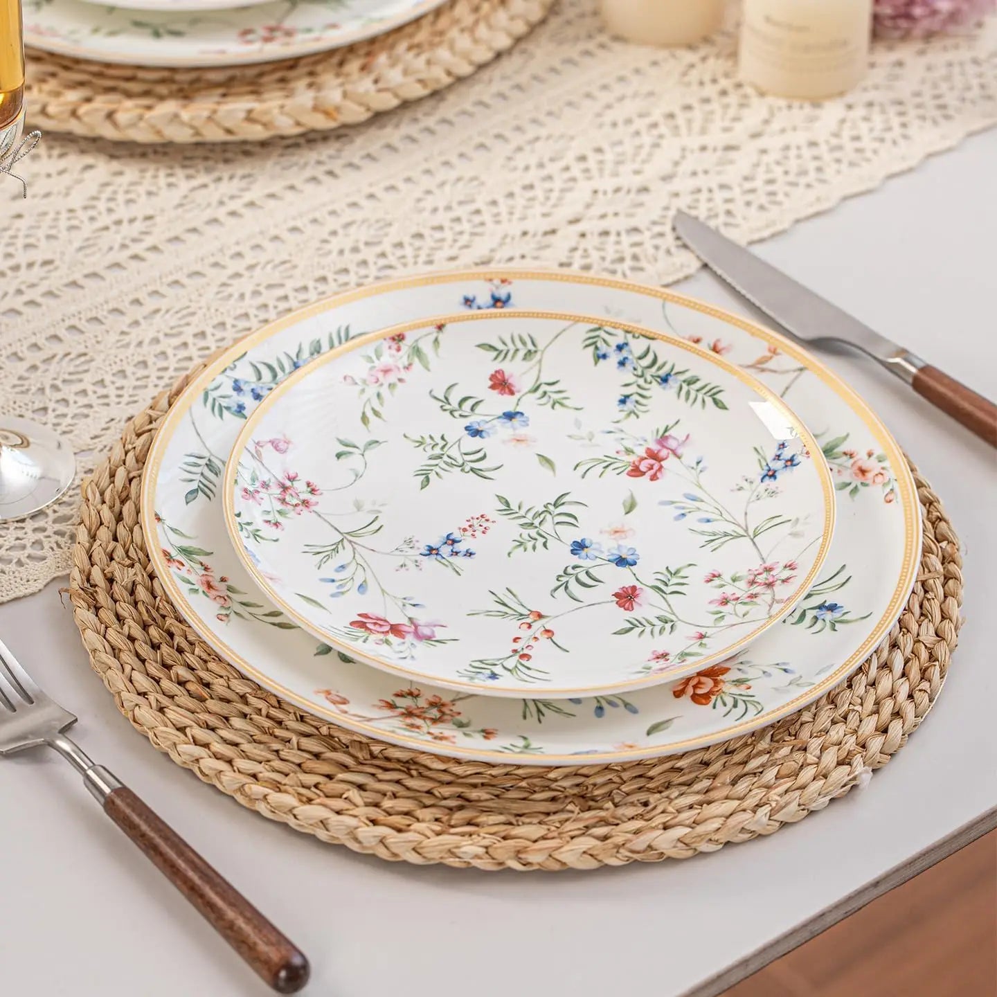 Bone China Plates and Bowels,12-Pieces Dinnerware Sets, Highly Chip and Crack Resistant, Dishwasher & Microwave Safe Dishes Set,