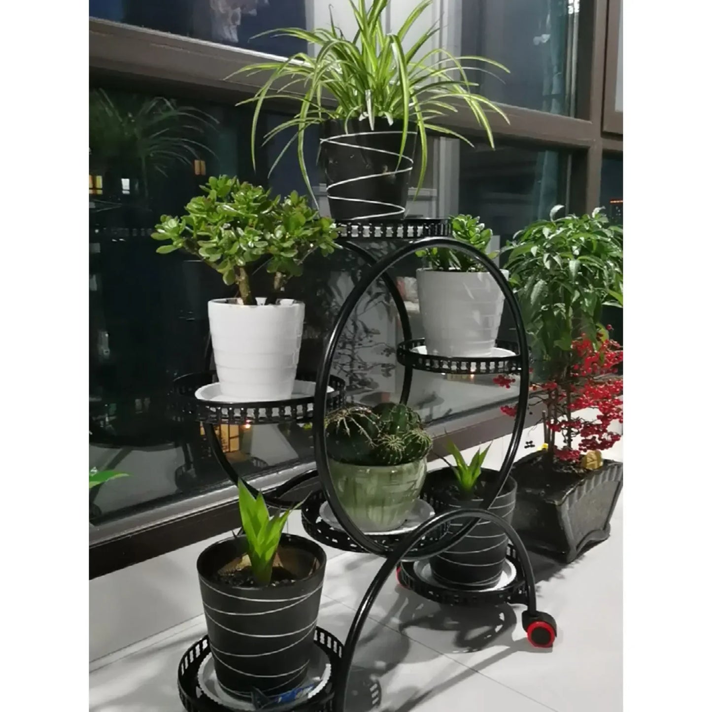 Metal Plant Stands 6 Pots Plants Flower Stand for Patio Garden Living Room Corner Balcony Bedroom Black / White