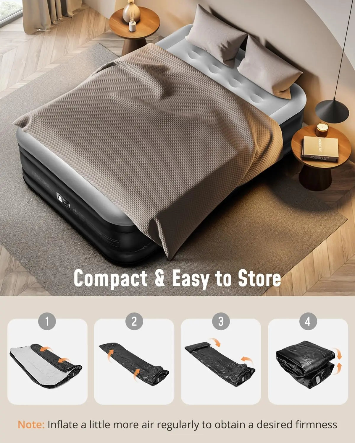 Full Air Mattress with Built-in Pump, 18" Quick Inflation Blow Up Bed for Guest Home Use, Portable Inflatable Mattress with