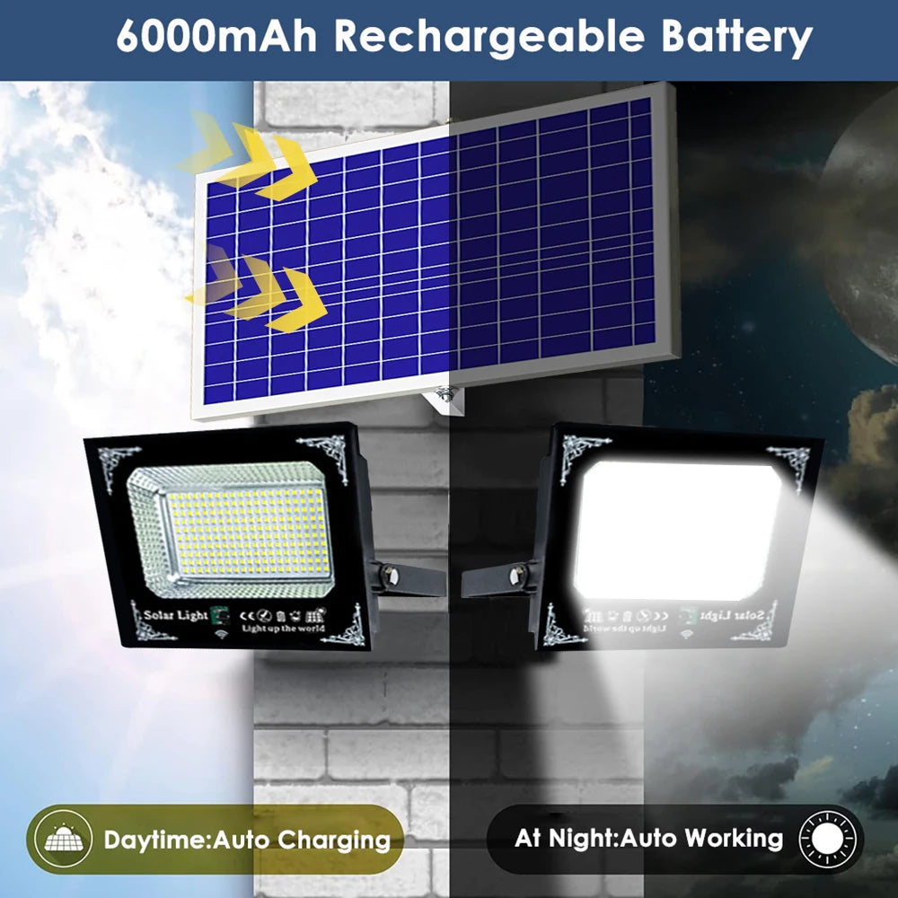 Powerful Led Solar Light High Bright 2 Head 6000mah Flood Light Waterproof Outdoor Garden Wall Light For Indoor Shed Barn Room