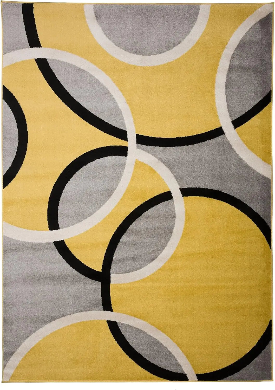 Modern Abstract Circles Area Rug with Jute Backing, Yellow Grey Design for Living Room Bedroom Kitchen Entryway, 3'3" x 5'