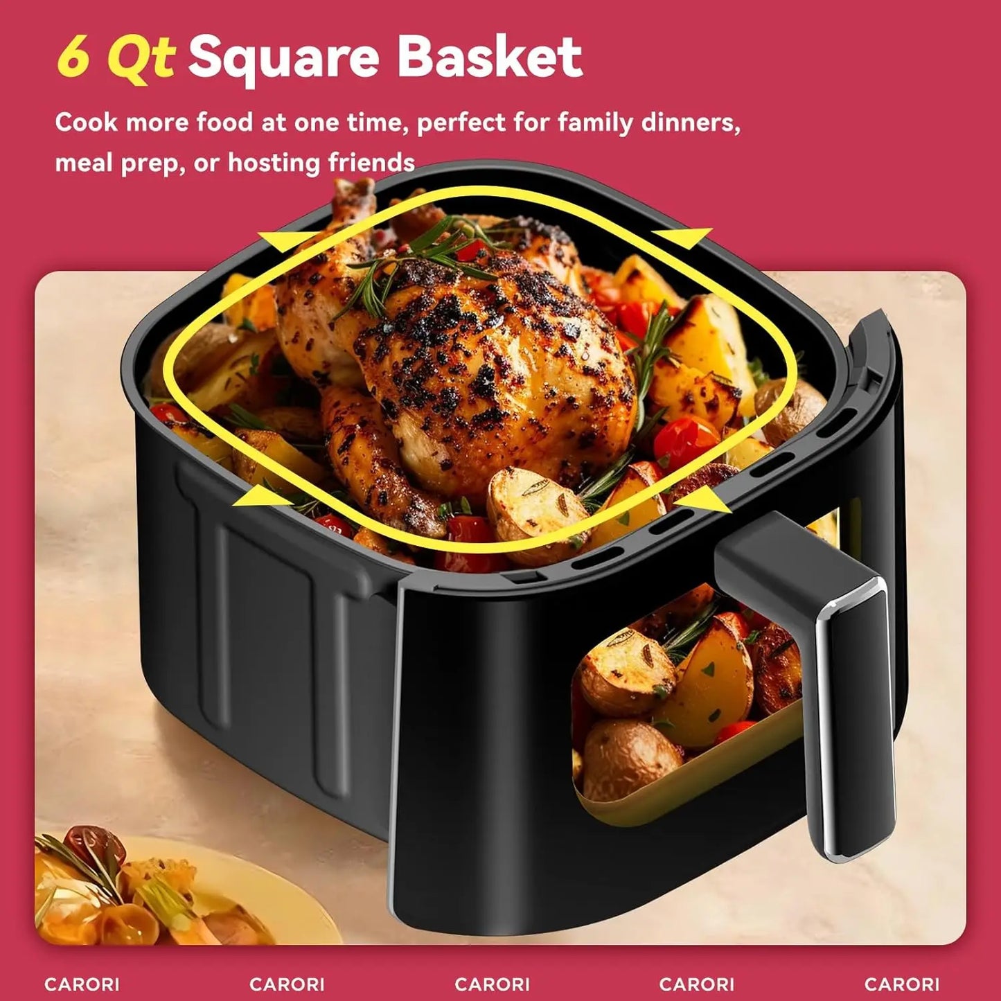 Air Fryer 14-in-1 with Viewing Window, 6QT Large Capacity, Dual Heating No Flip, 1700W Fast Even Cooking, Nonstick Dishwasher