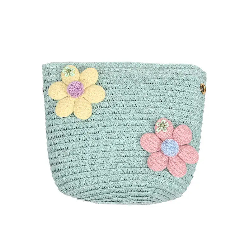 Girl Zipper Flower Straw Bag Cute Photo Props Handmade Woven Kid Messenger Bags Storage Basket Coin Purse Crossbody Handbag
