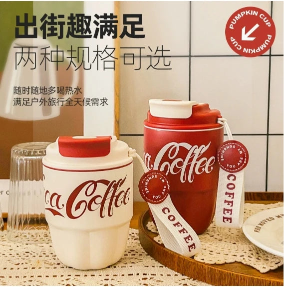 Coffee cup, insulated cup, dual drink cup, portable Coca Cola pumpkin cup, car mini insulated cup