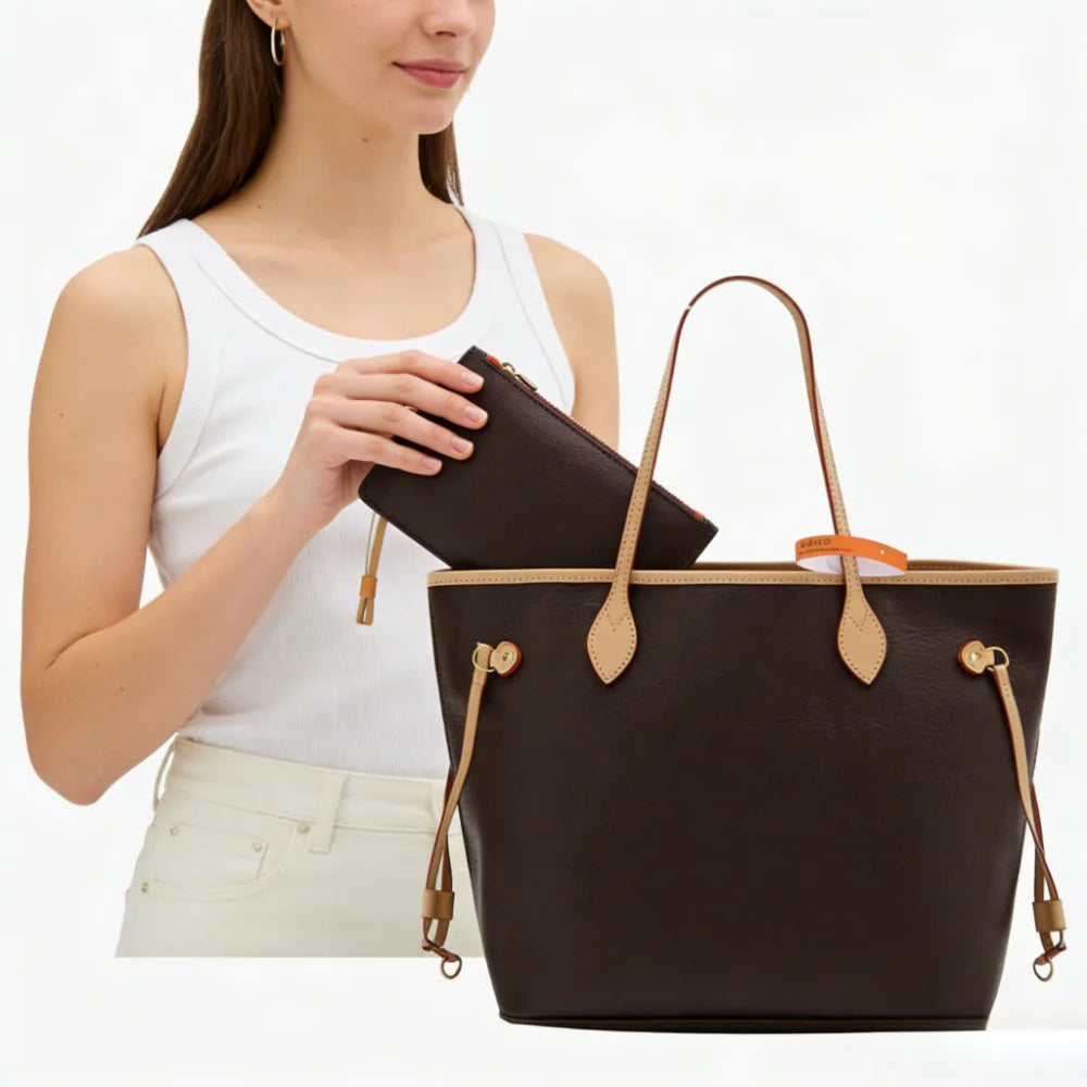 Women's Large Capacity Tote Bag - Brown Pu Leather Shoulder Bag Fashionable Casual Daily Commuter Handbag with Adjustable Strap