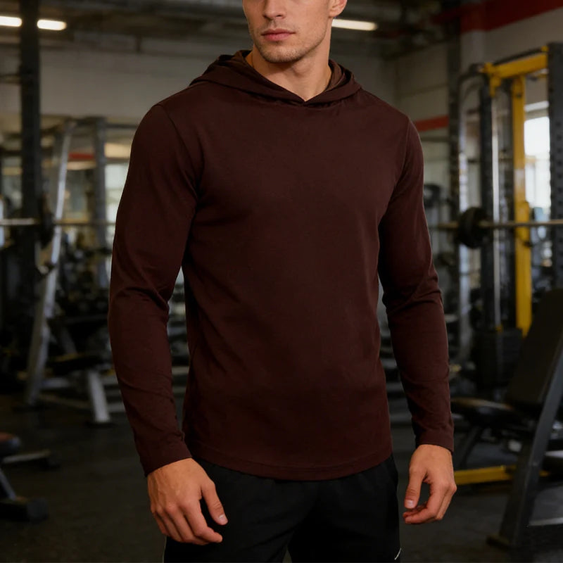 5pcs Men's T-shirt Sports Long Sleeved Shirts Hooded Solid Color Breathable Casual Shirt Suitable for Running And Fitness