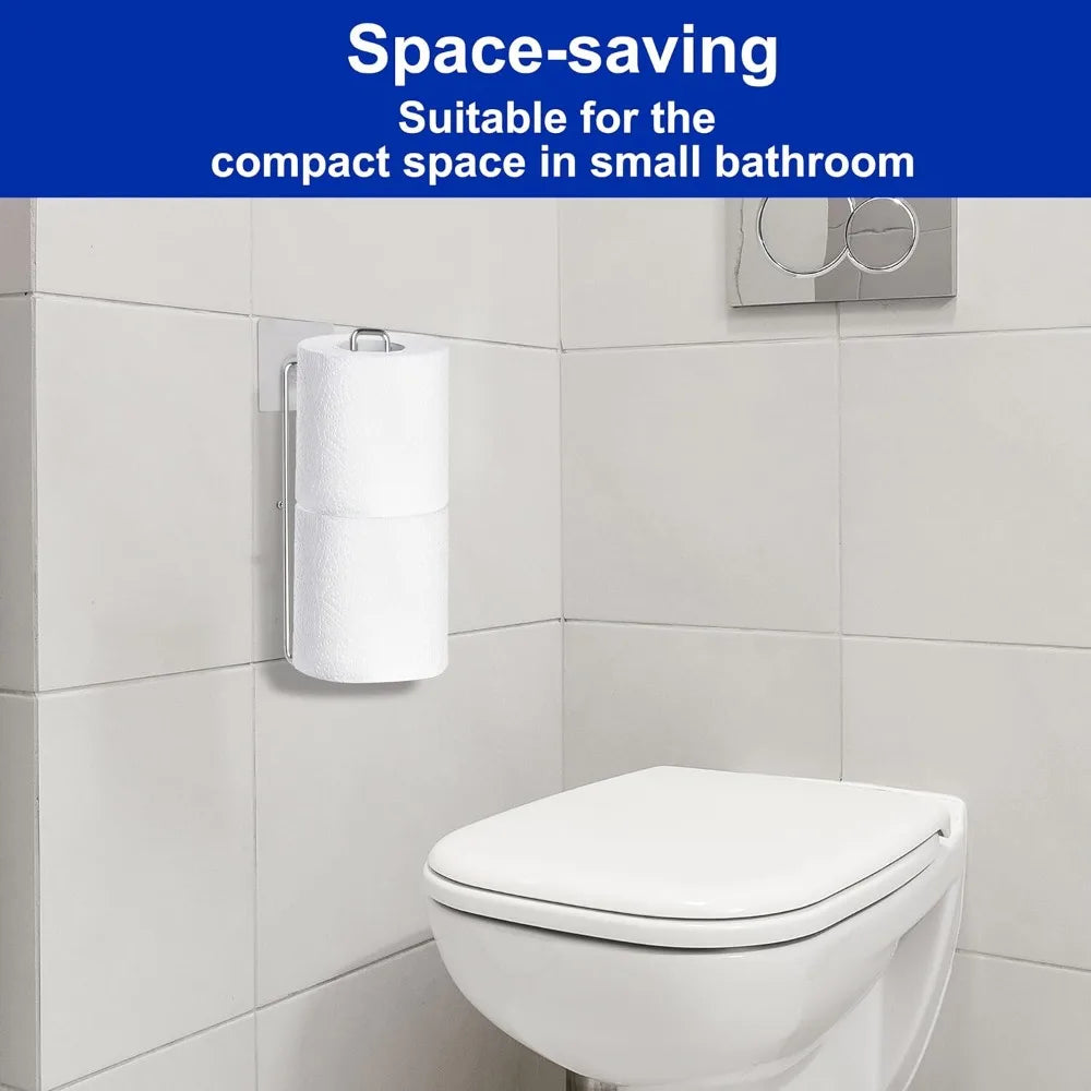Bathroom Toilet Paper Holder with Storage, Wall Mount or Over Tank, Holds 2 Mega Rolls, Stainless Steel, Silver