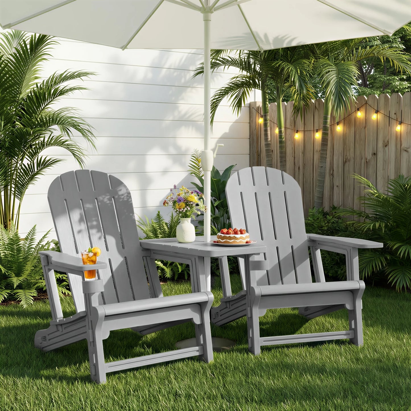 Outdoor Chair Set of 2 All-Weather Patio Furniture Table and Footrest Wood  Holder for Patio Poolside Garden