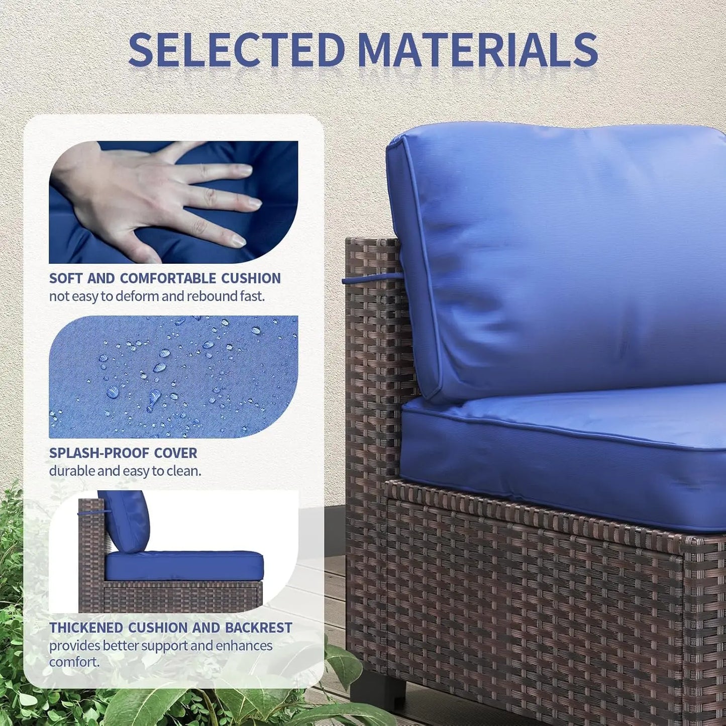 7-Piece Modular Outdoor Furniture Set, PE Rattan Wicker Sectional Modular Conversation Sofa Set, Perfect For Garden Balcony