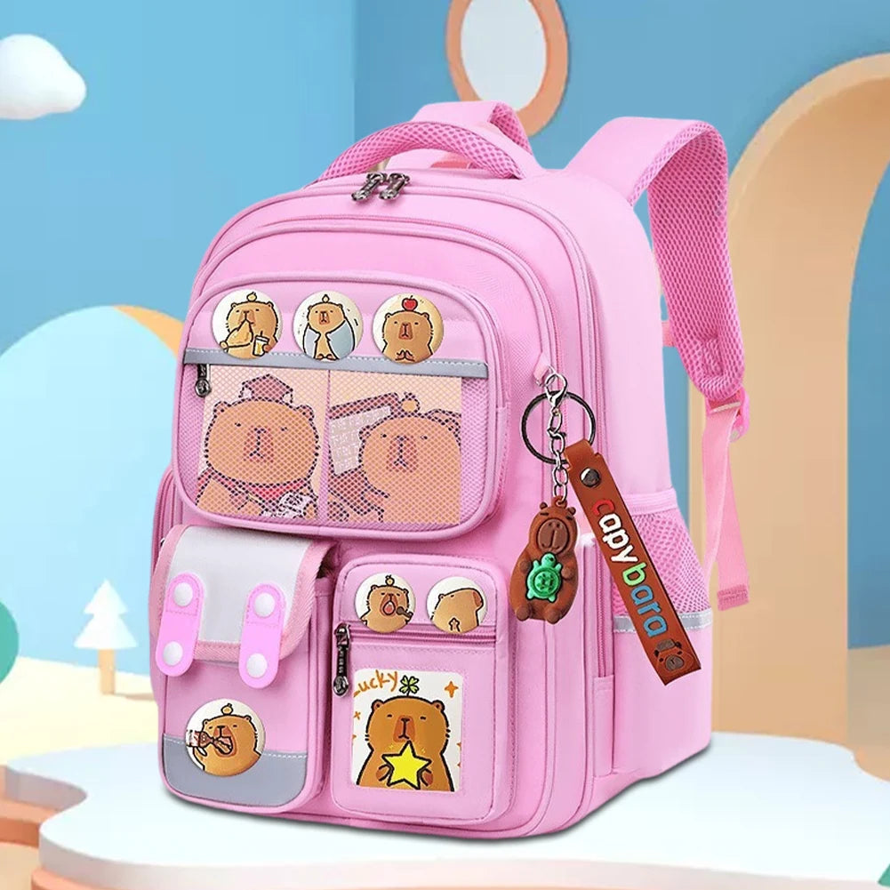 Capybara Kawaii Schoolbag with Pendant Adorable Daypack Large Capacity Oxford Cloth Rucksack Travel Vacation Backpack