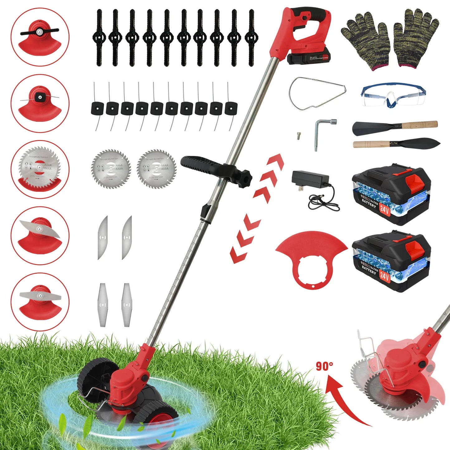 21V Electric Lawn Mower Cordless Grass Trimmer Garden Strimmers 3-in-1 Fodable 2x2.0Ah Batteries Power Tool for Lawn Garden Yard