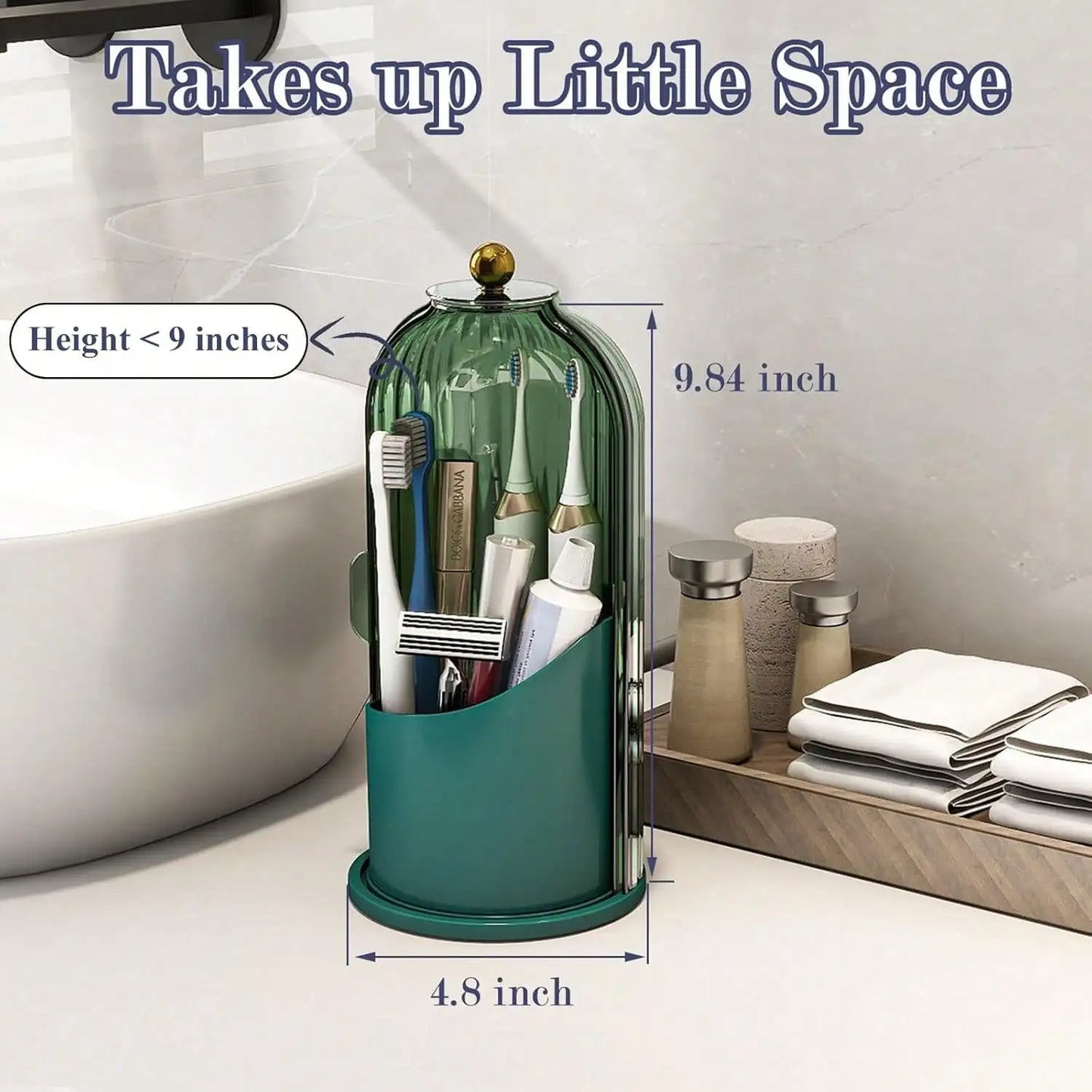 Dustproof Toothbrush Holders with Cover, Rotating Electric Toothbrush and Toothpaste Holder for Bathroom Countertop