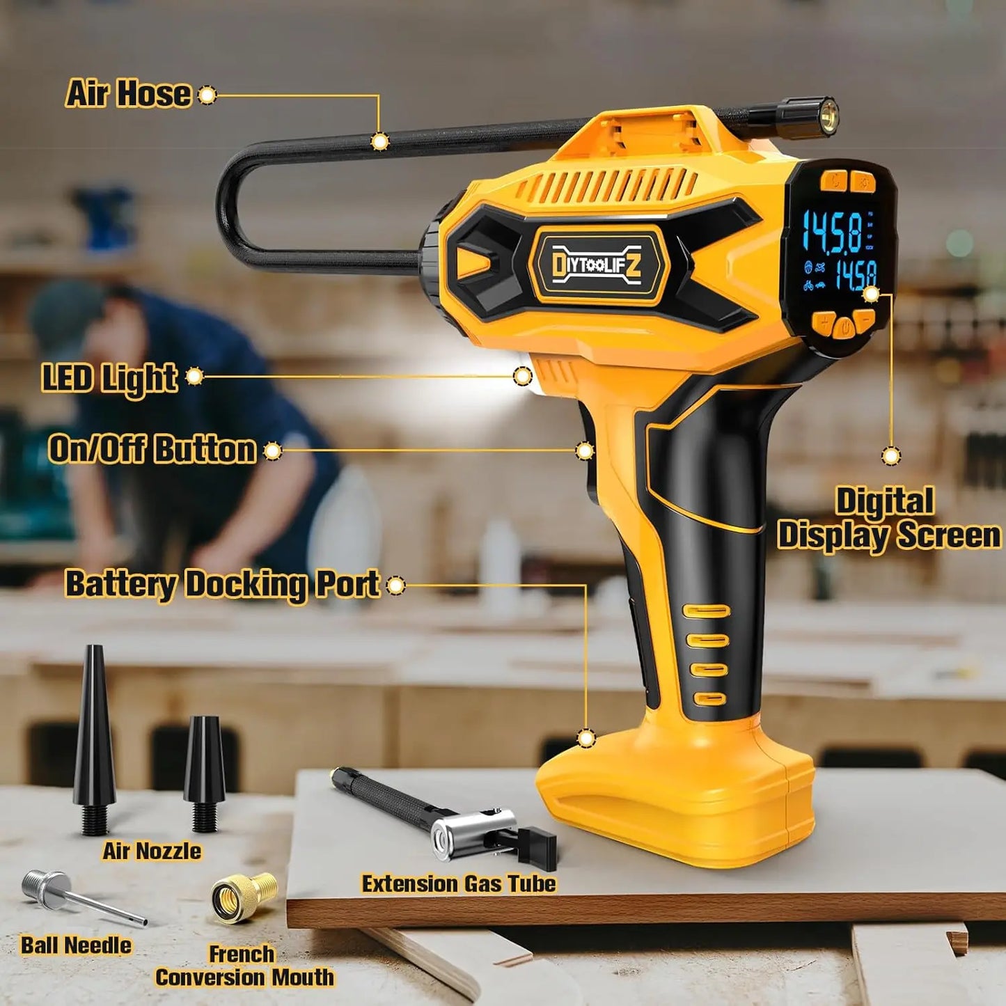 DEWALT Cordless Digital Tire Inflator Kit Precision Gauge up to 160 PSI Car Maintenance Tool with Inflatable Pump
