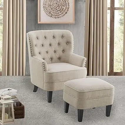 Mid-Century Modern Rosevera Accent Chair and Ottoman Set - Upholstered Armchair for Comfortable Living Room or Bedroom Reading
