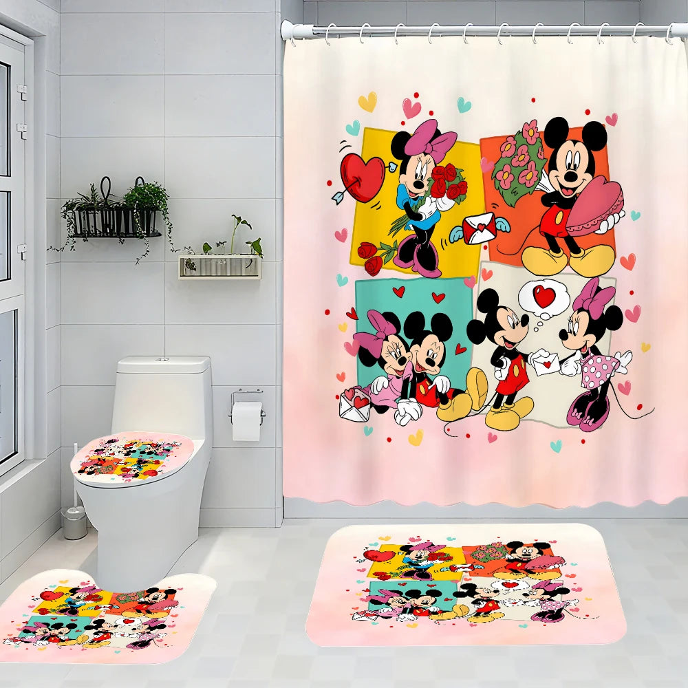 Disney Mickey Mouse Bathroom Four-piece Set - Avant-garde Waterproof Shower Curtain, creating a complete bathroom kit