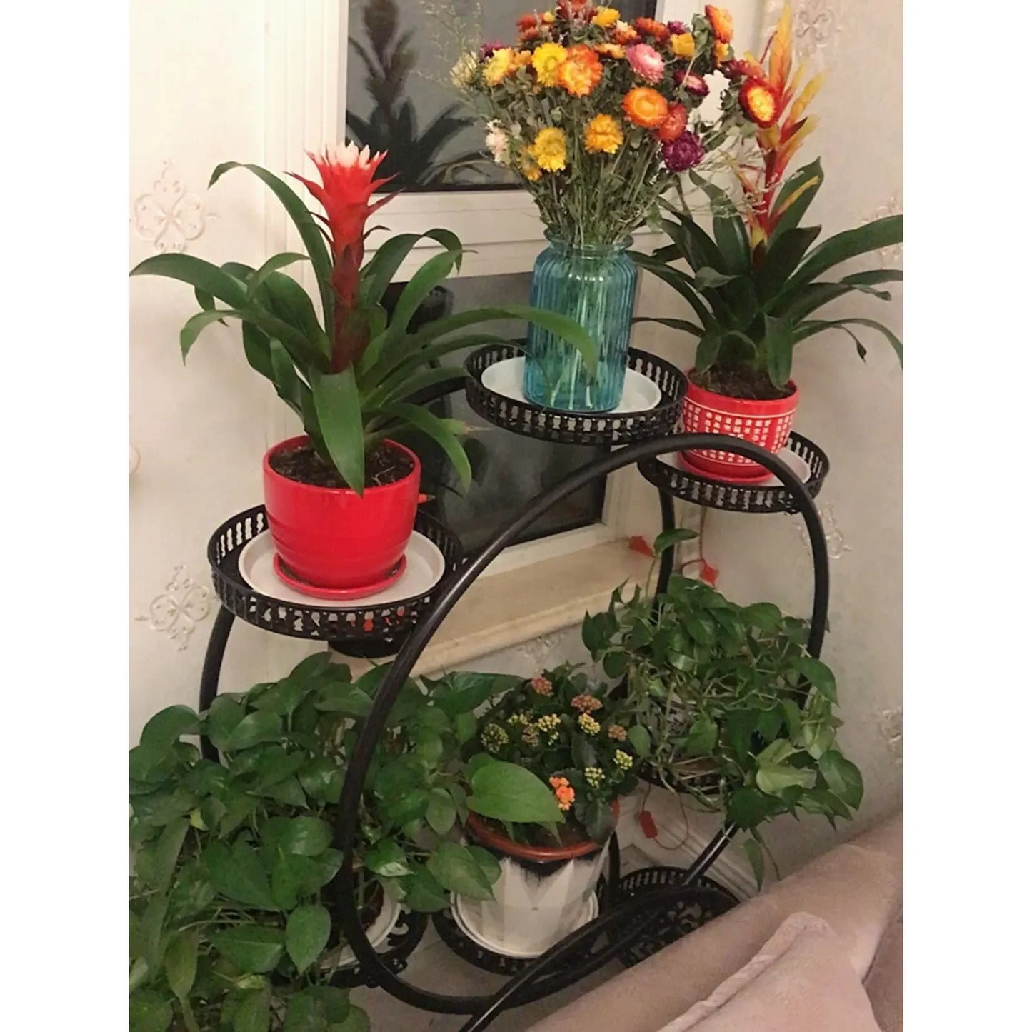 Metal Plant Stands 6 Pots Plants Flower Stand for Patio Garden Living Room Corner Balcony Bedroom Black / White
