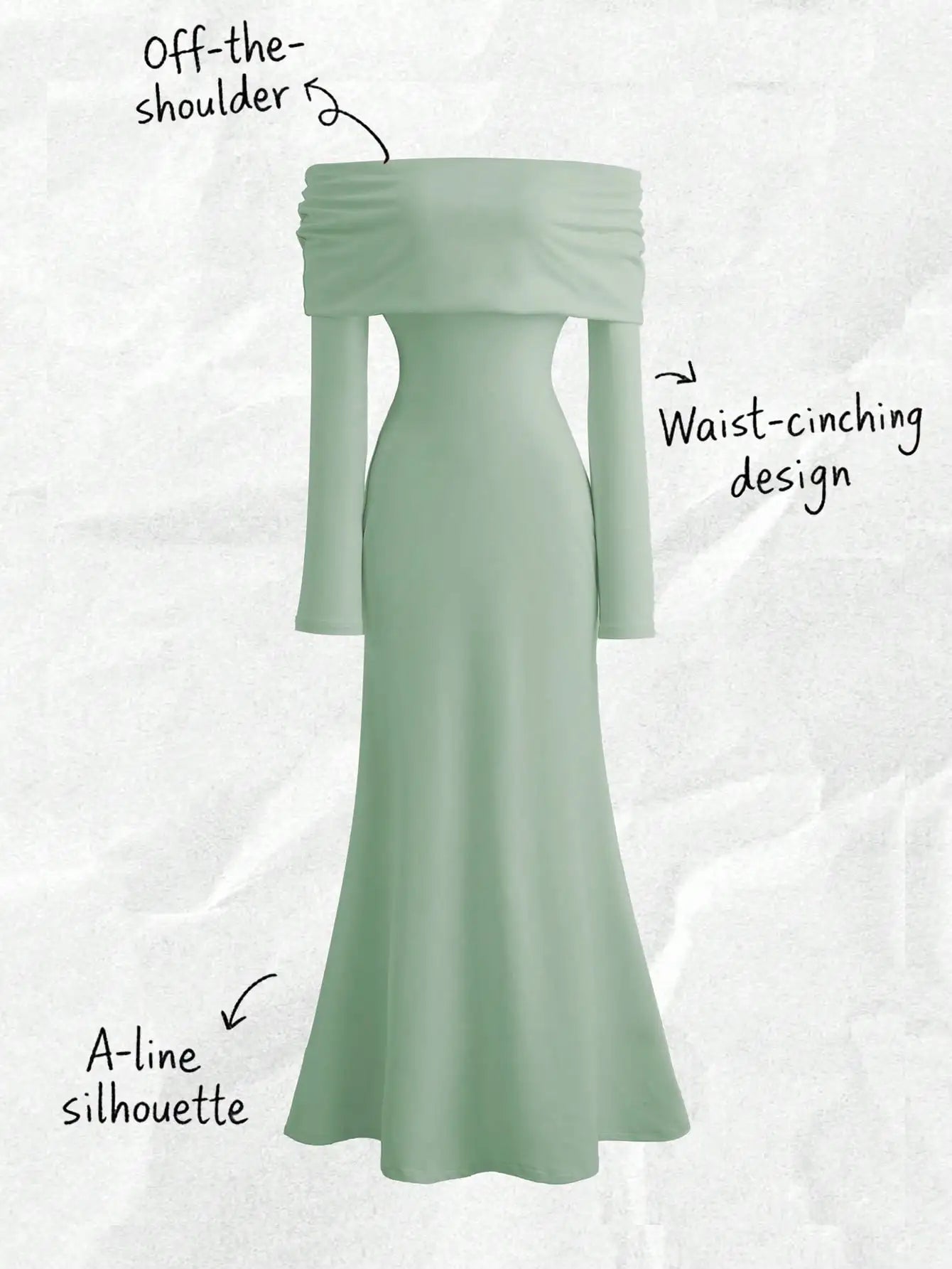 White Off-Shoulder Long Sleeve Maxi Dress with Back Twist Knot, Fitted Silhouette for Evening Events