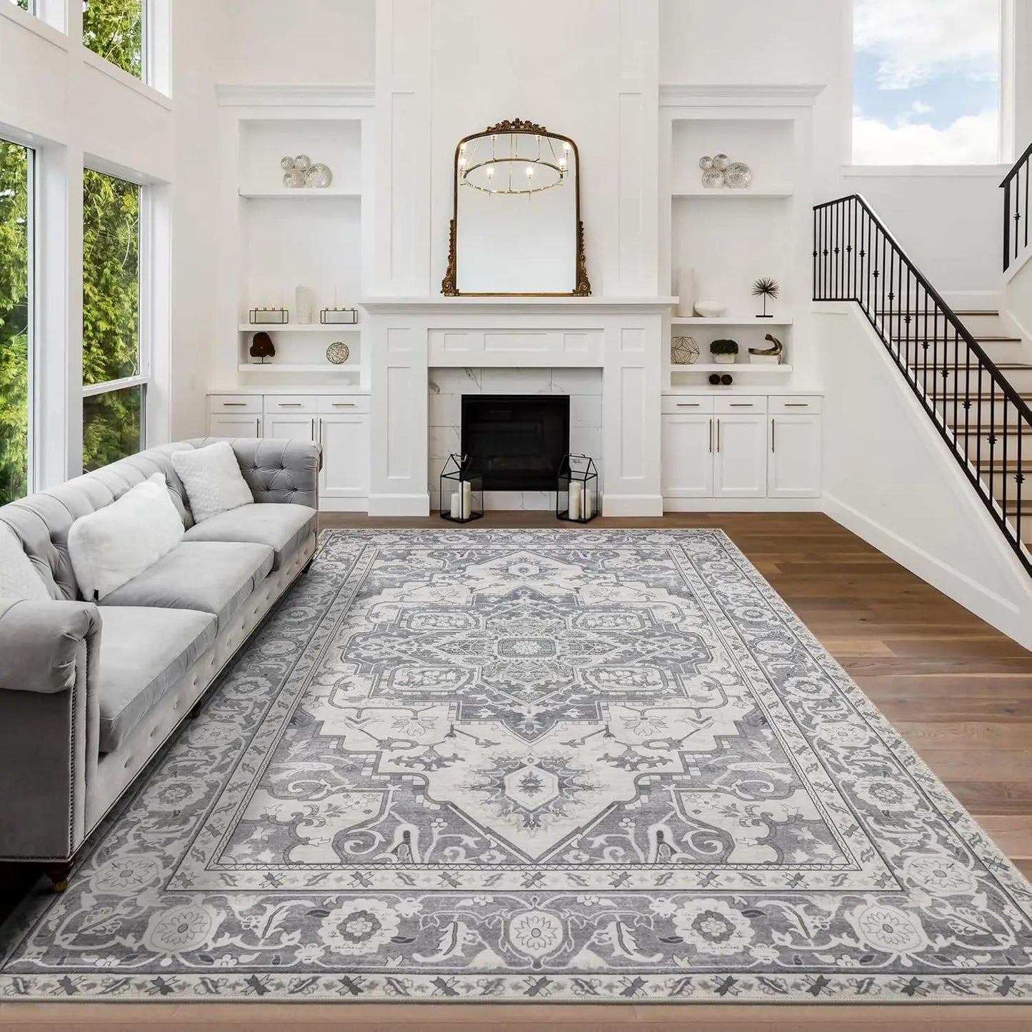 8x10 Washable Area Rug - Stain Resistant, Non-Skid Backing, Soft Low Pile for Living Room, Bedroom & Pet Friendly