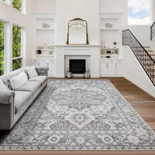 8x10 Washable Area Rug - Stain Resistant, Non-Skid Backing, Soft Low Pile for Living Room, Bedroom & Pet Friendly