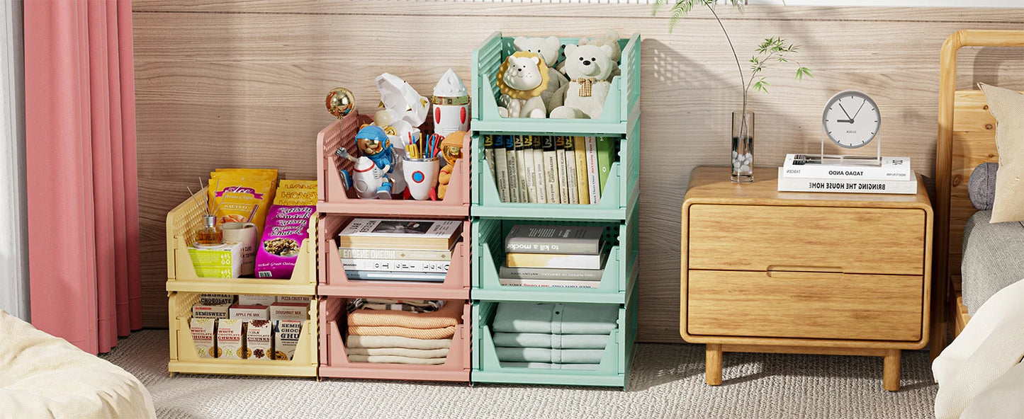 SNSLXH 5 Pack Stackable Closet Storage Basket Multifunctional & Foldable Closet Organizer for Bathroom Kitchen Laundry Room