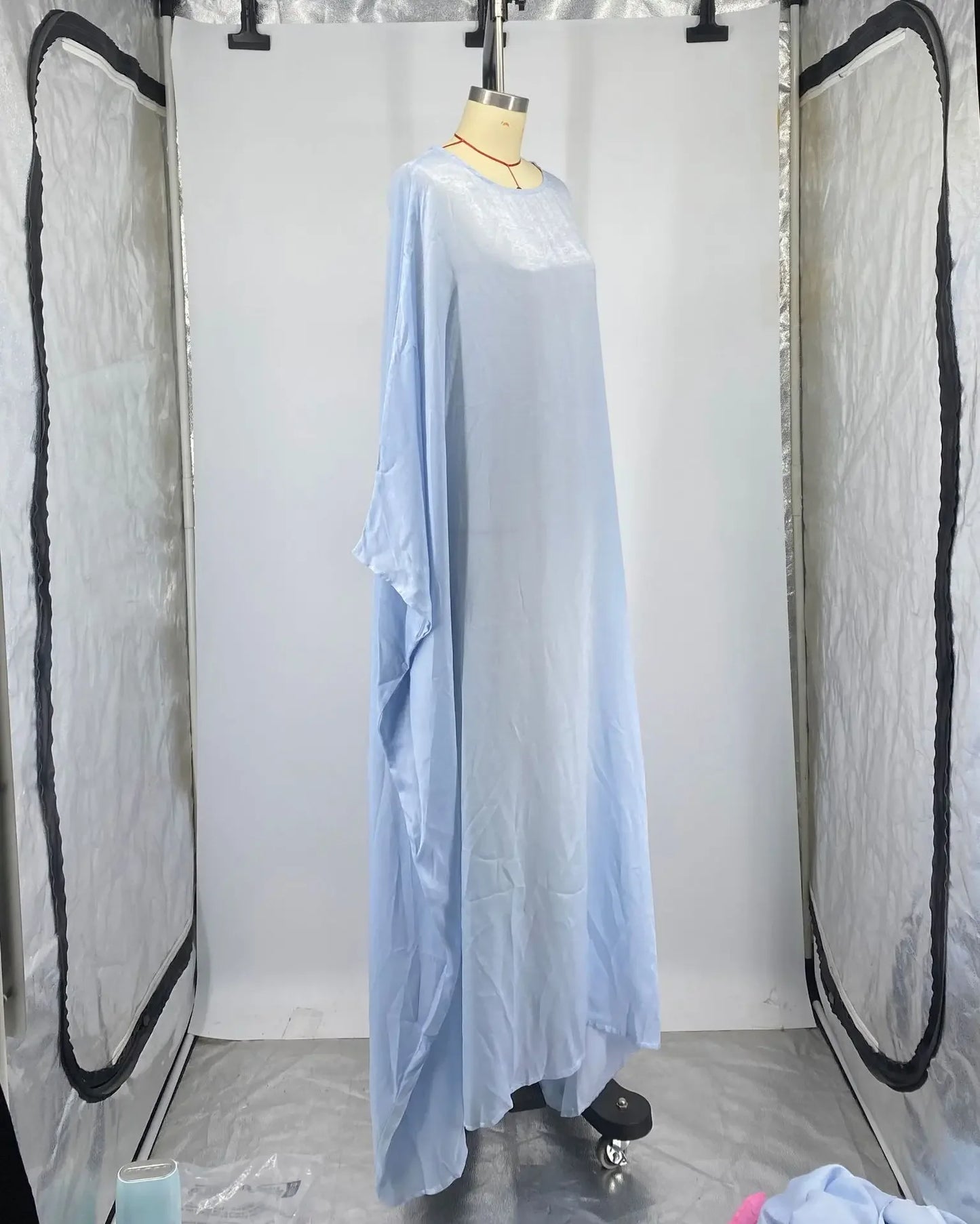 BWQ Women Loose O-neck Full Batwing Sleeve Long Maxi Dress Summer Satin Vintage Africa Streetwear Vestido Evening Dresses