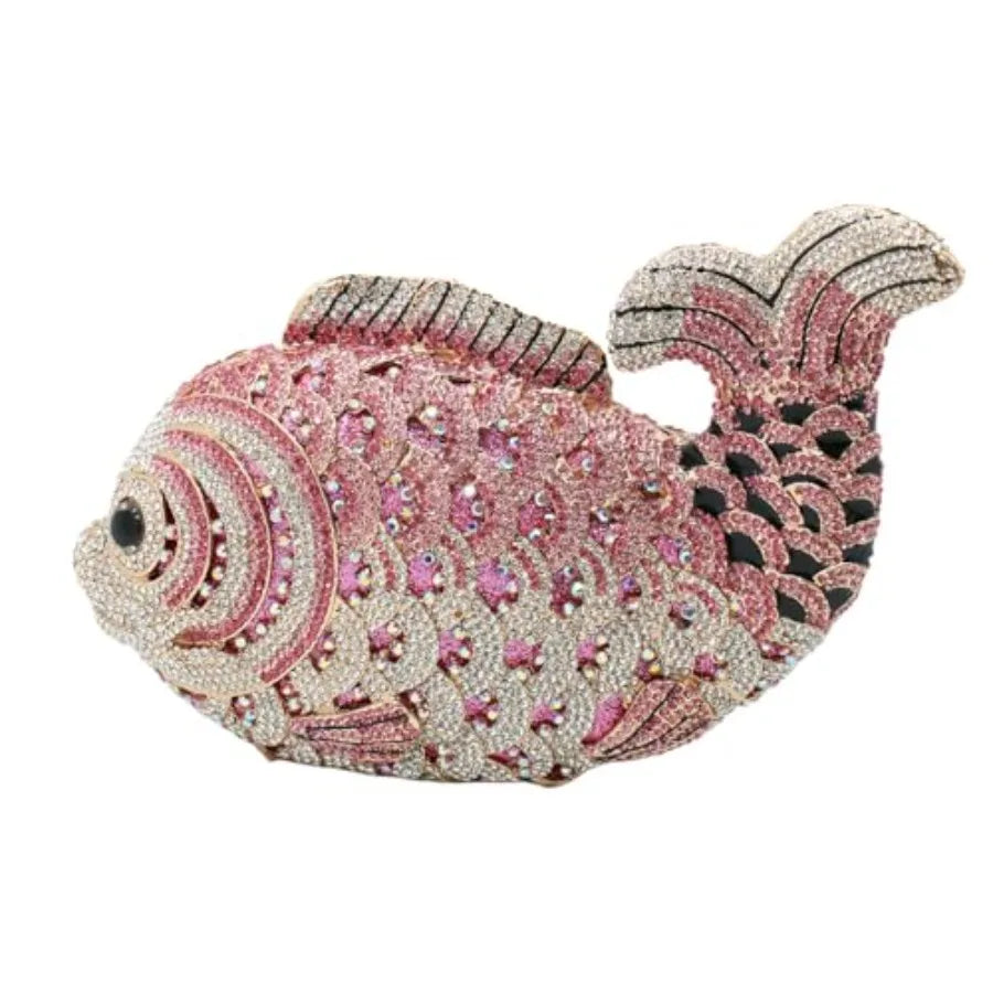 Women Mini Fish Clutch Luxury Rhinestones Purse Sparkling Banquet Handbag Wedding Party Clutch Bag