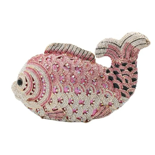 Women Mini Fish Clutch Luxury Rhinestones Purse Sparkling Banquet Handbag Wedding Party Clutch Bag