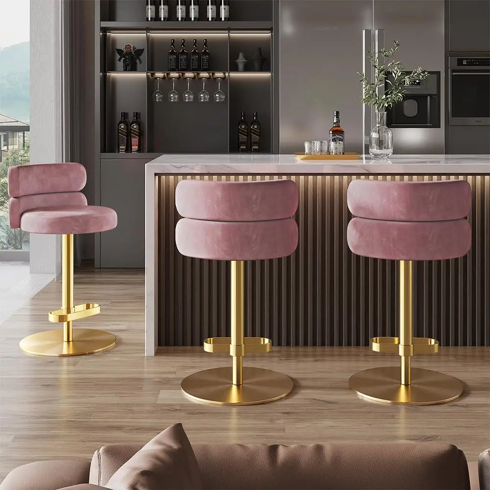 Modern  Single Velvet Upholstered Counter Stool with Gold Metal Leg and Foot Rest Premium Flannel Comfortable, Customized