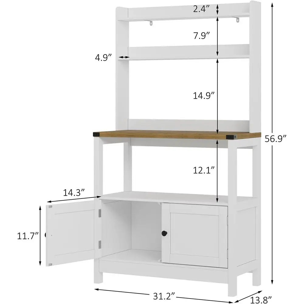 Stand Bakers Rack Cabinet, Freestanding 5-Tier Kitchen Shelves, Farmhouse Floor Hutch Door Thickened Counter,Utility S