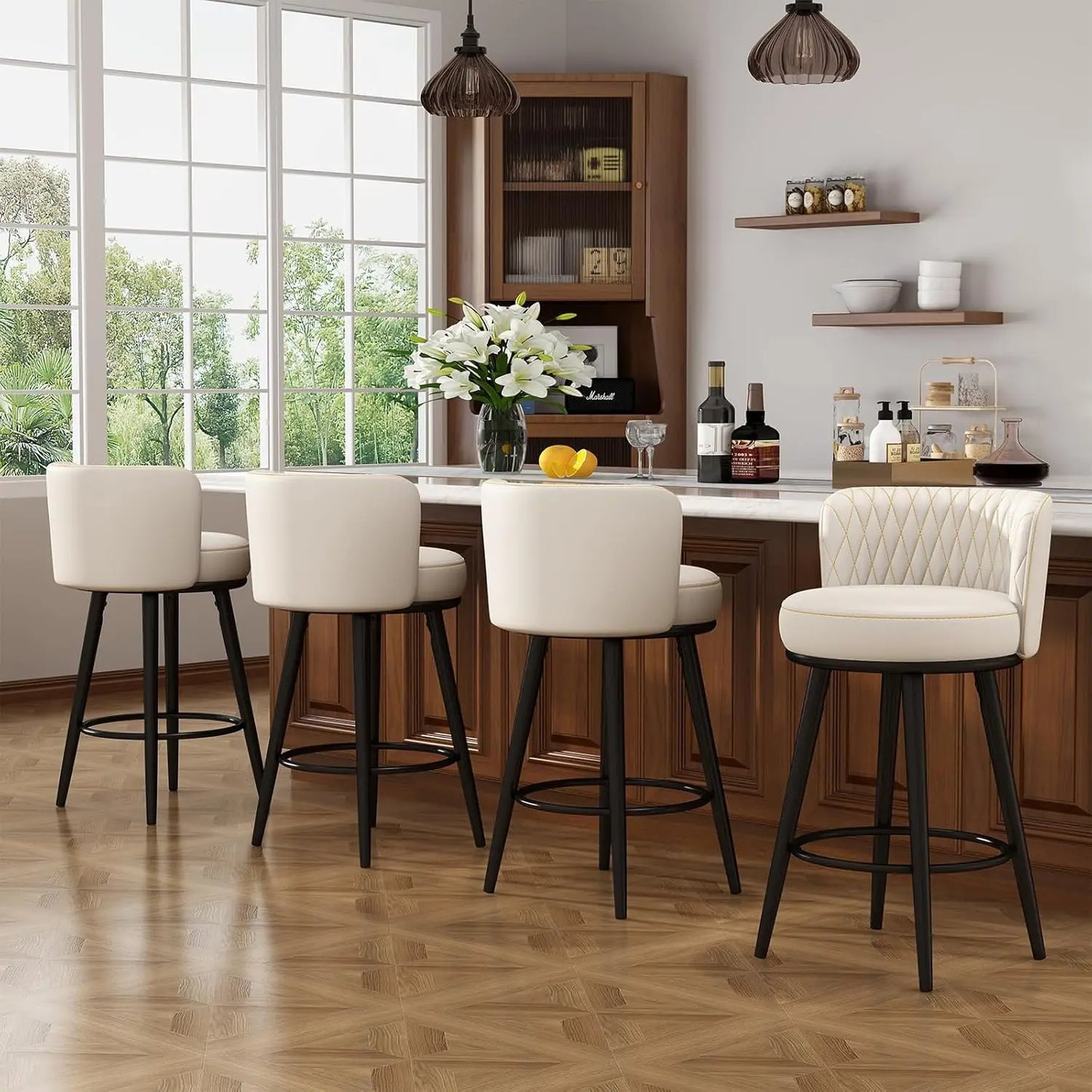 Bar Stools Set of 2, 27 Inch Barstools with Sturdy Legs, Leather Farmhouse Counter Height Bar Stool for Kitchen,, Customized