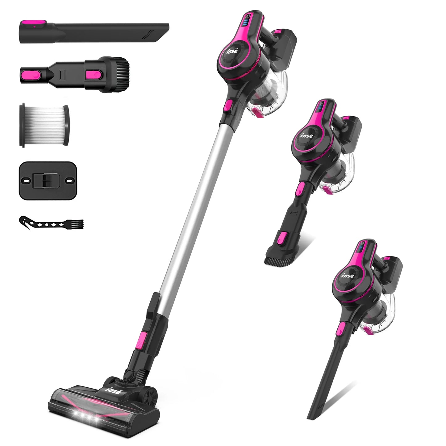 INSE N520 Cordless Vacuum Cleaner, 28Kpa 6-in-1 Rechargeable Stick Vacuum Lightweight for Carpet Hardfloor Pet Hair Home