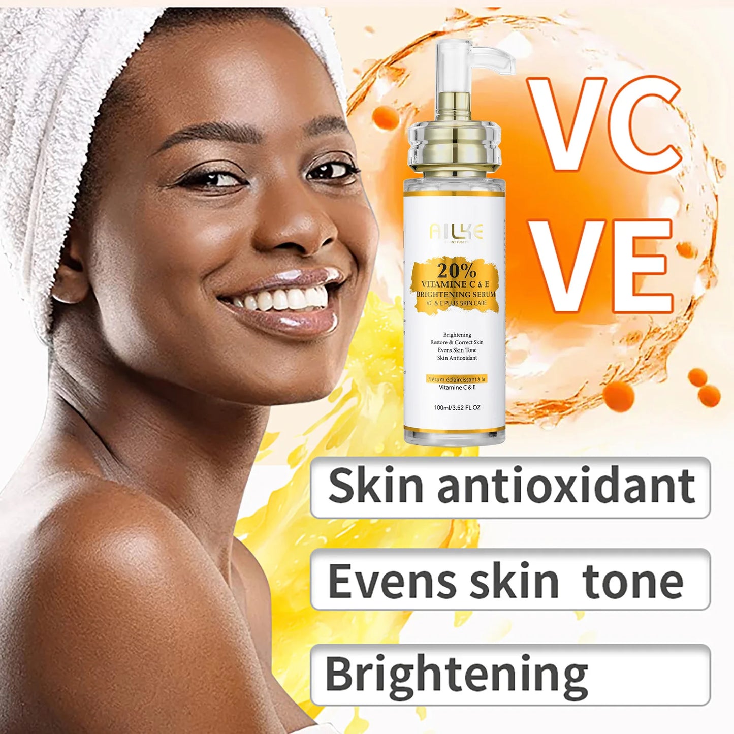 AILKE Vitamin C Set, Reduce Dark Spots, with Lightening Body Lotion, Even Tone Face Cream, Whitening Serum, Brightening Soap