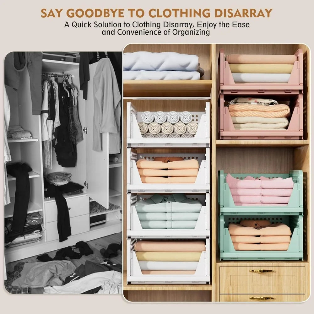 SNSLXH 5 Pack Stackable Closet Storage Basket Multifunctional & Foldable Closet Organizer for Bathroom Kitchen Laundry Room