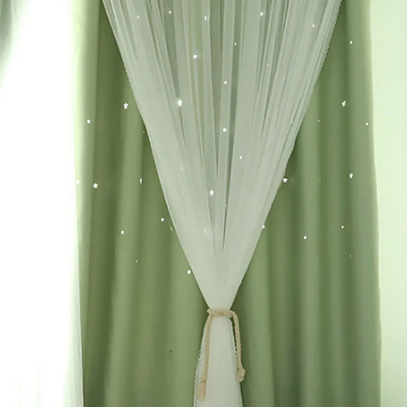 Curtains Blackout Curtains for Bedroom Window Decoration Double Layer Star Cut Out Aesthetic Living Room Decor Wall Home Curtain