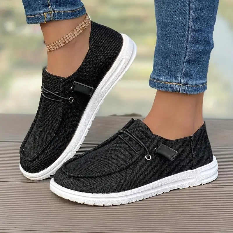 Ladies' Breathable Canvas Moccasins – Non-Slip Slip-On Loafers for Everyday Wear