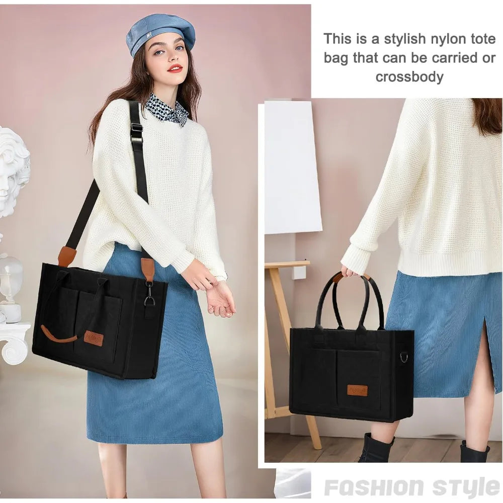 Tote Bag for Women with Pockets Compartments, Crossbody Bag Nylon Tote Shoulder Handbags Casual Work Bags Everything Tote Bag