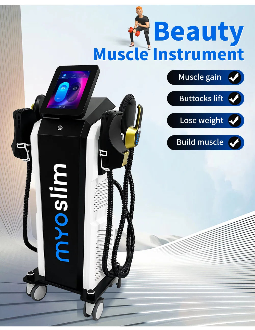 Professional RF MYOslim Body Sculpting Machine Electric Fat Burning Slimming Muscle Stimulator 15 Tes 6500W 5 Handle Neo