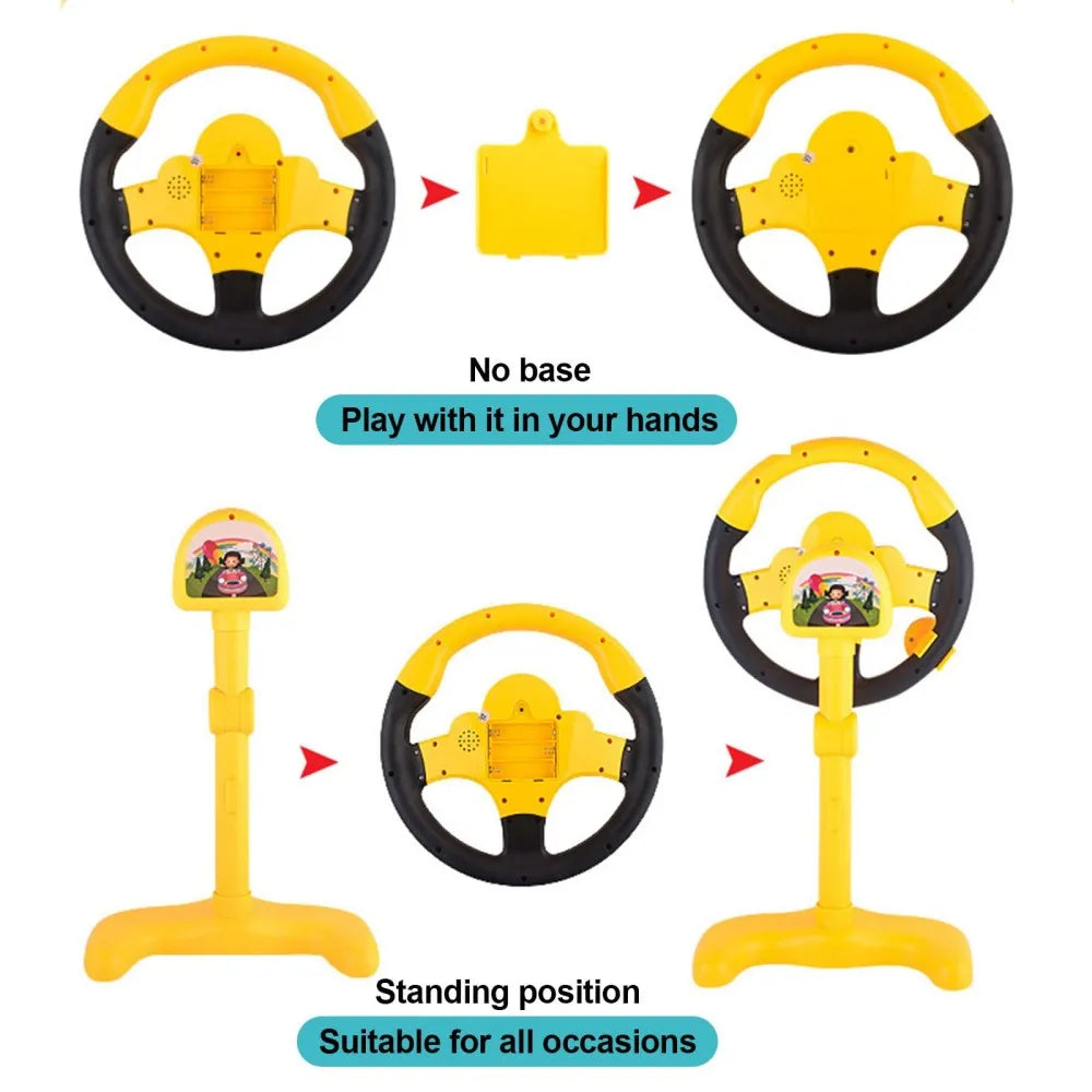 WANXIANGSTEERINGWHEELYELLOW-2192E-4 Simulation Steering Wheel Toys With Light Music Educational Portable Eletric Early Education