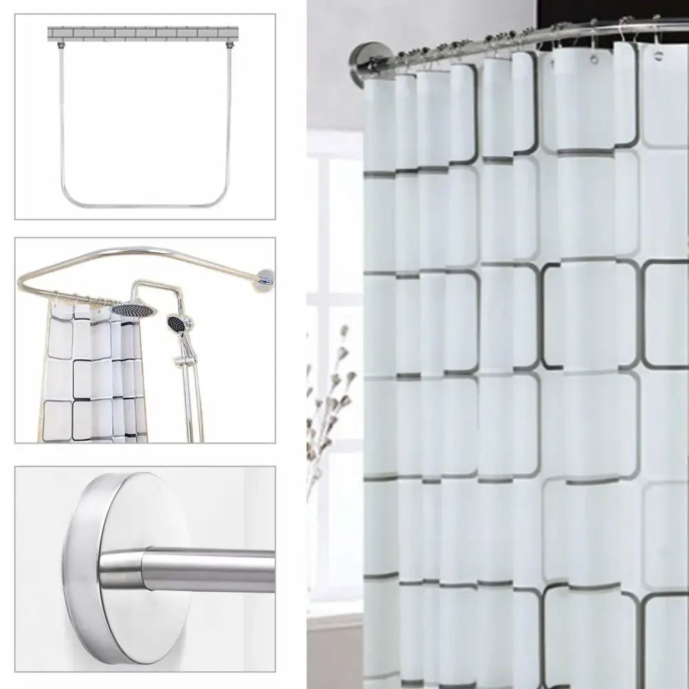 Shower Curtain Bar U Shape Without Drilling Curtain Bar Stainless Steel with Shower Curtain for Bathroom Toilet Window Balcony