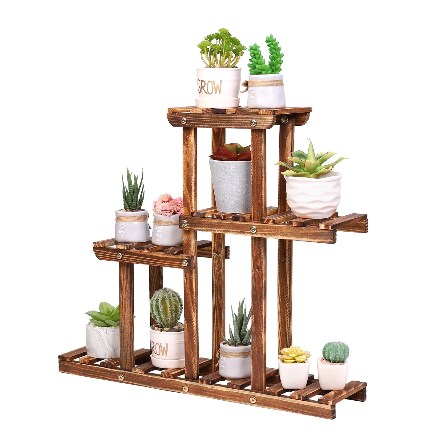 Carbonized Wood Plant Stand Multi Tier Succulent Rack Mini Desktop Plant Holder for Outdoor Balcony Garden