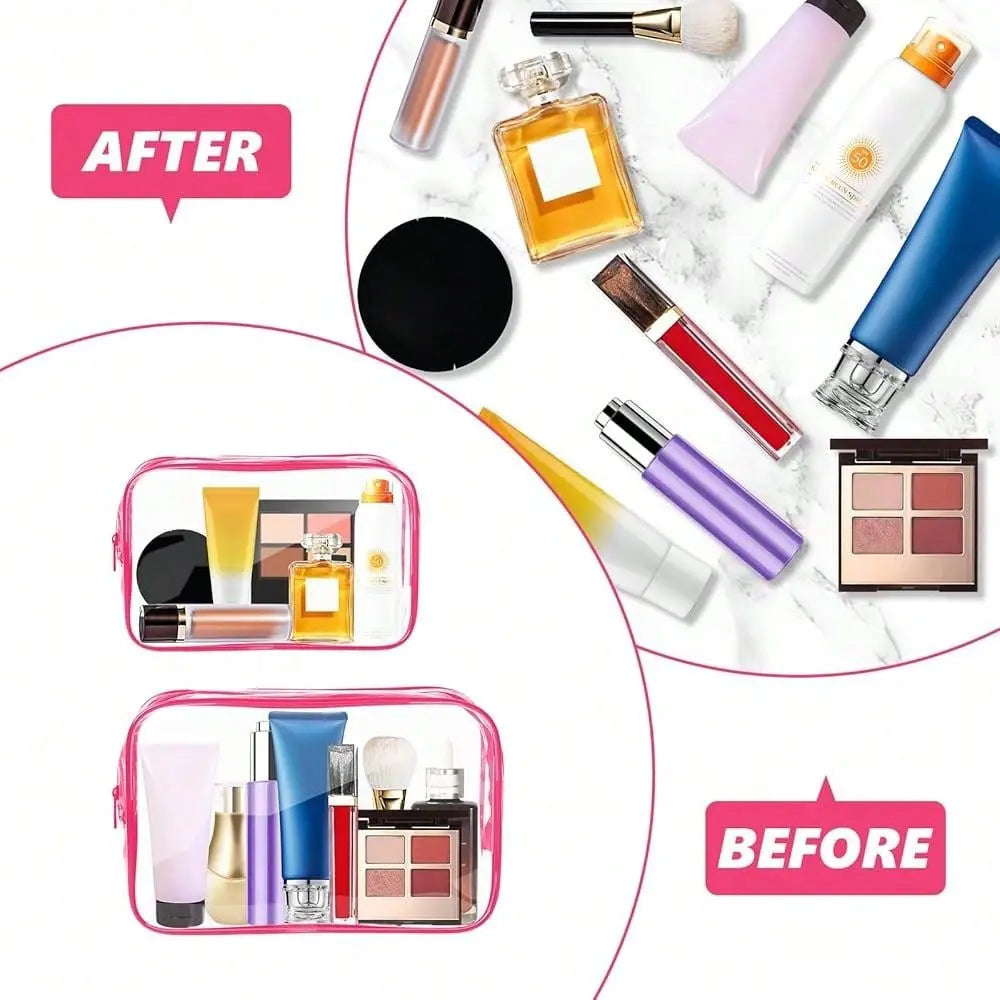 Clear Makeup Bag,Portable Travel Toiletry Bags With Zipper, TSA Approved Clear Organizer Bags, PVC Cosmetic Pouch For Airport A
