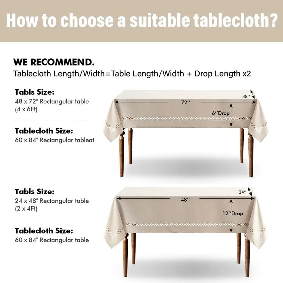 Beige Rectangle Linen Polyester Tablecloth with Decorative Cutouts Spring Waterproof Stain Resistant amp ShrinkProof Table Cloth