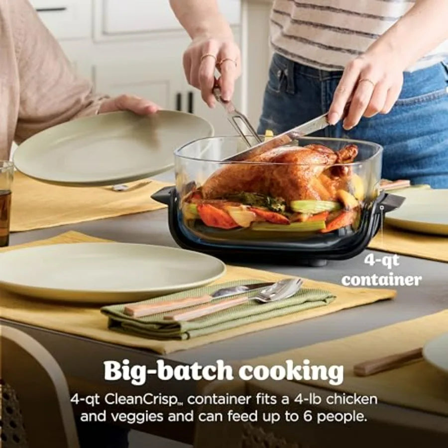 Crispi 4-in-1 Glass Air Fryer for Home Use 450F High Heat Non-Toxic Glass Containers 4QT 6-Cup with Lids Microwave Freezer Dish